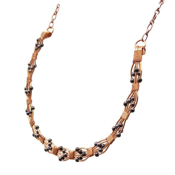 Copper Wire Formed Choker with Hematite Beads, Unique Artisan Necklace - Picture 3 of 3